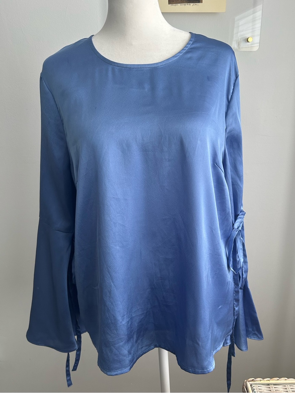 Hutch for Anthropologie Blue Satin Bell Sleeve Blouse